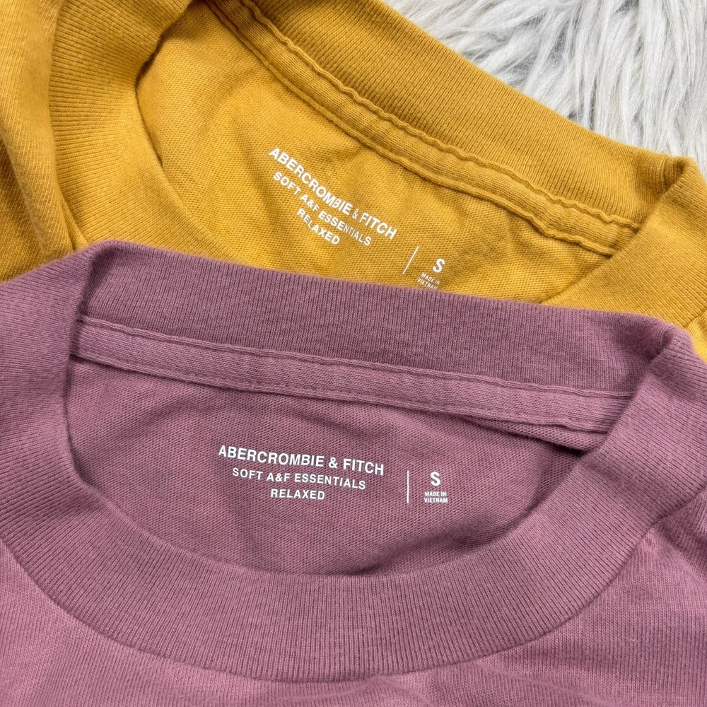LOT 2 - Abercrombie & Fitch Men's S Soft A&F Relaxed Crew Tees Yellow Pink - Picture 2 of 5
